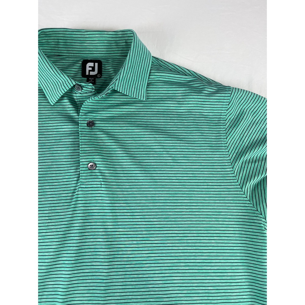 FJ FootJoy Golf Polo Shirt Mens Large‎ L Striped Green Black Short Sleeve